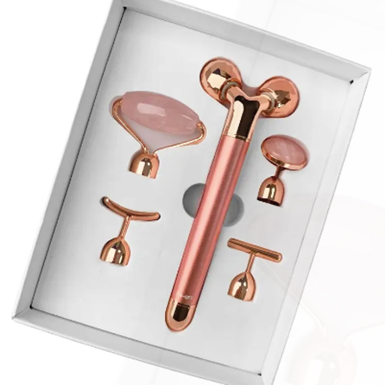 2024 Hot Selling Rose Quartz vibrando 5 em 1 rolo de jade elétrico