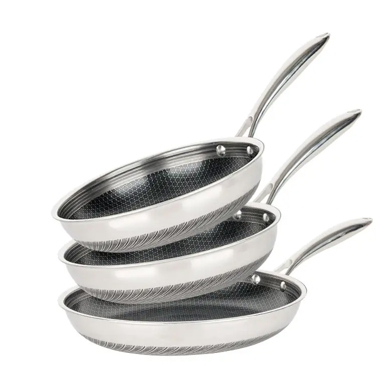 3pcs Honeycomb Dobaredes Defina frigideiras de cozinha Pan