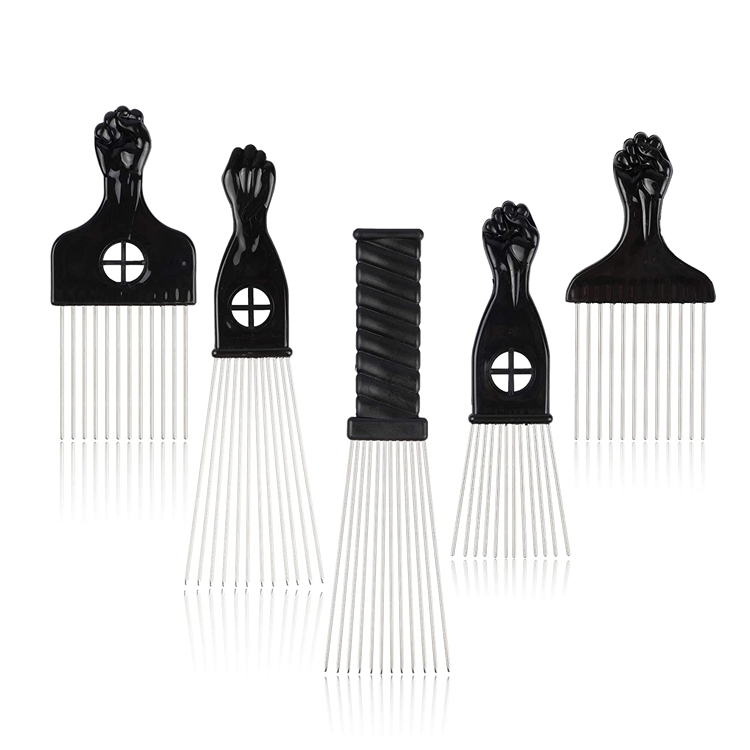 5 PÇS Pente de pente de cabelo de metal com punho preto