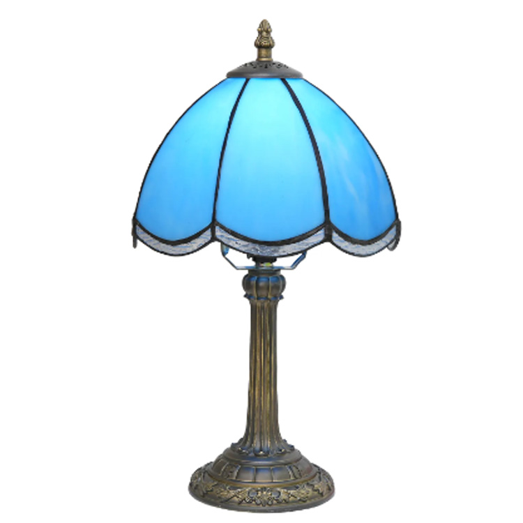 Lâmpadas de mesa vintage com pétalas de vitral vintage azul celeste de 8 polegadas