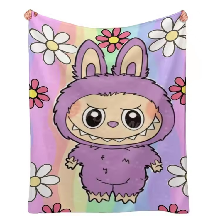Cartoon Labubu 100% Sofá Promoção de Flores Cobertores de Flores