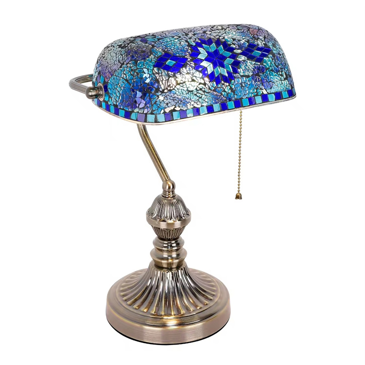 Candeeiro de mesa estilo mosaico de banqueiros de vitral decorativo