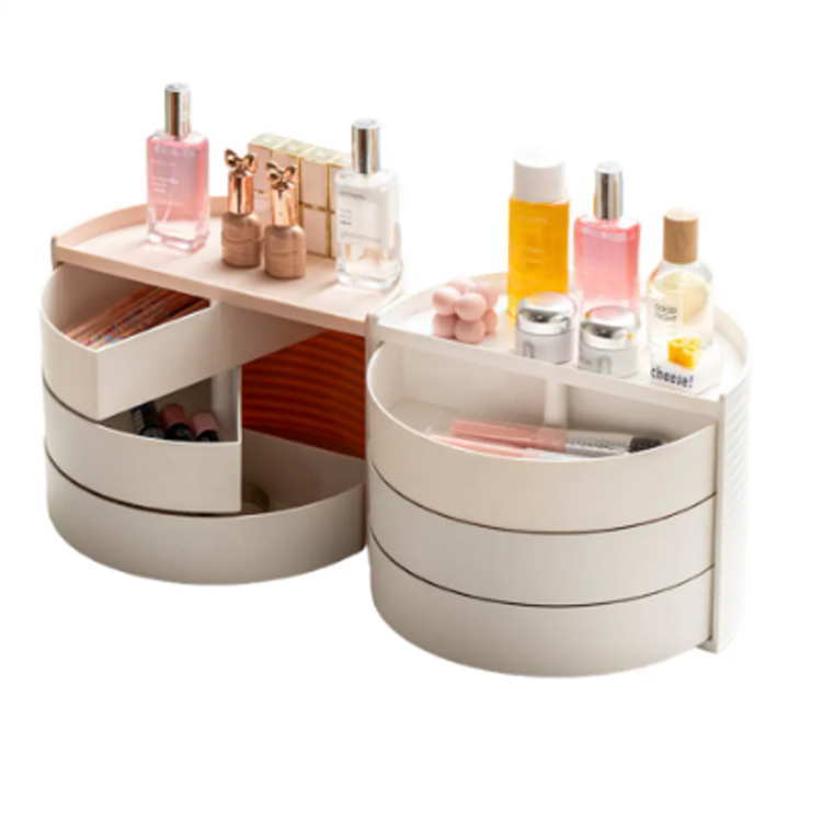 Organizador de maquiagem de recipiente de cômoda circular de mesa
