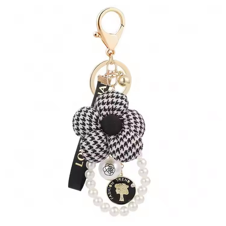 Lady's fofo flor moda borla -chave Chain carr anel