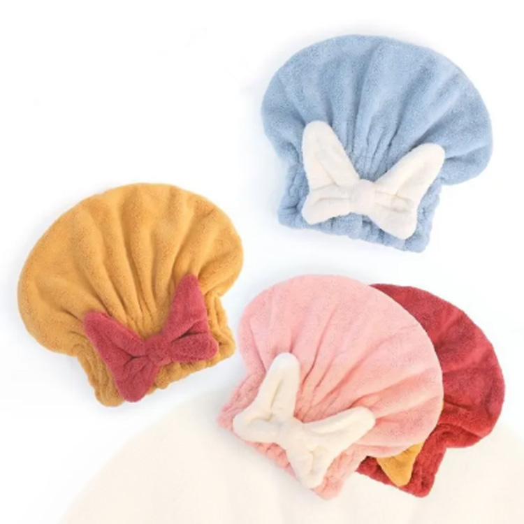 Cabelo de microfibra secagem com chapéu de chuveiro de nó de arco turbante de cabelo