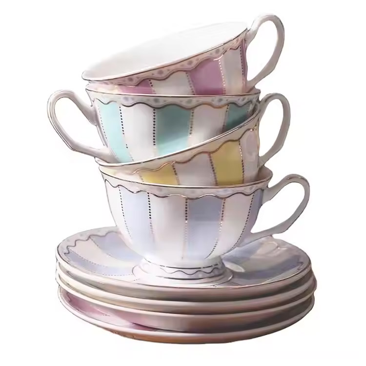 Cerâmica da faixa de leite Conjuntos de copos de porcelana para café e chá