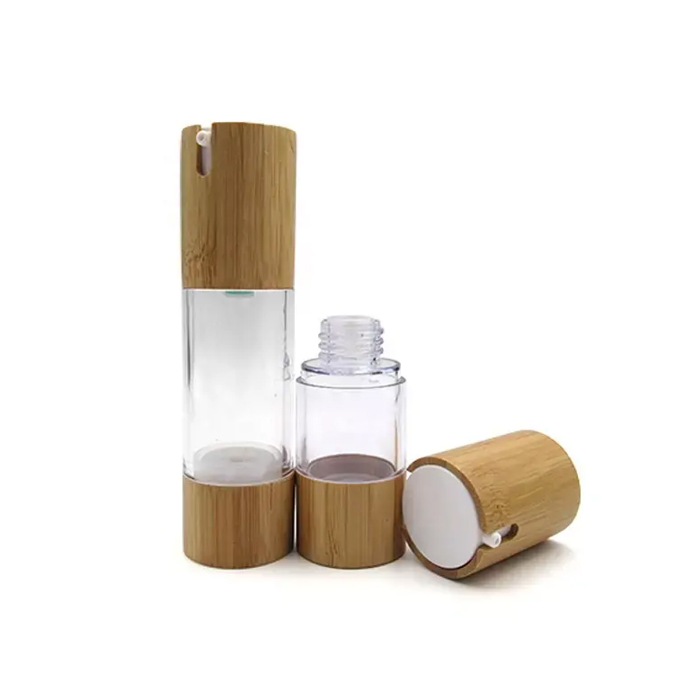 Nature Bamboo Plastic Dispenser Loção Bomba sem ar garrafa sem ar