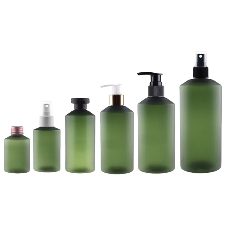 Garrafa de shampoo de toner verde de ombro oblíquo