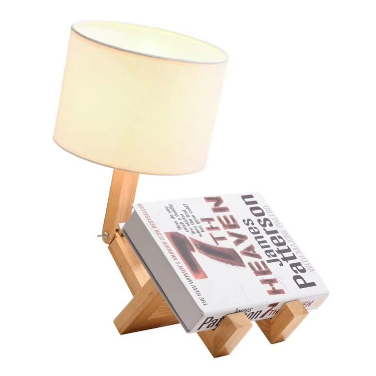 Candeeiro de mesa em forma de robô de madeira para estudo de leitura de estilo popular