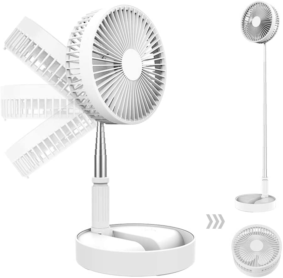 Ventilador telescópico portátil dobrável com pedestal recarregável com luz