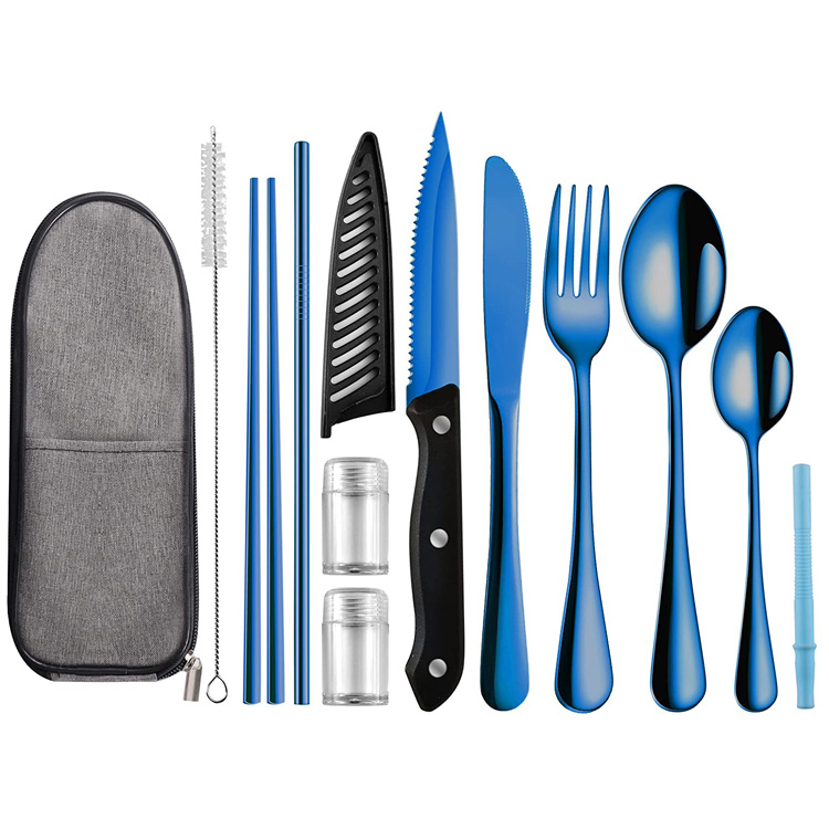 Conjunto de utensílios de viagem de talheres de acampamento portátil de aço inoxidável