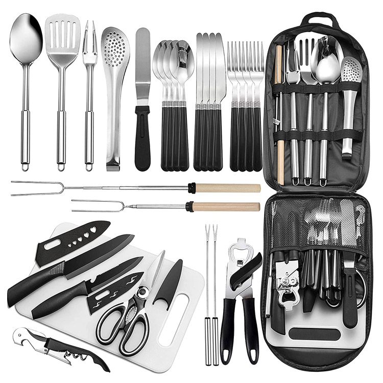 Conjunto de utensílios portátil para acampamento e panelas para viagem
