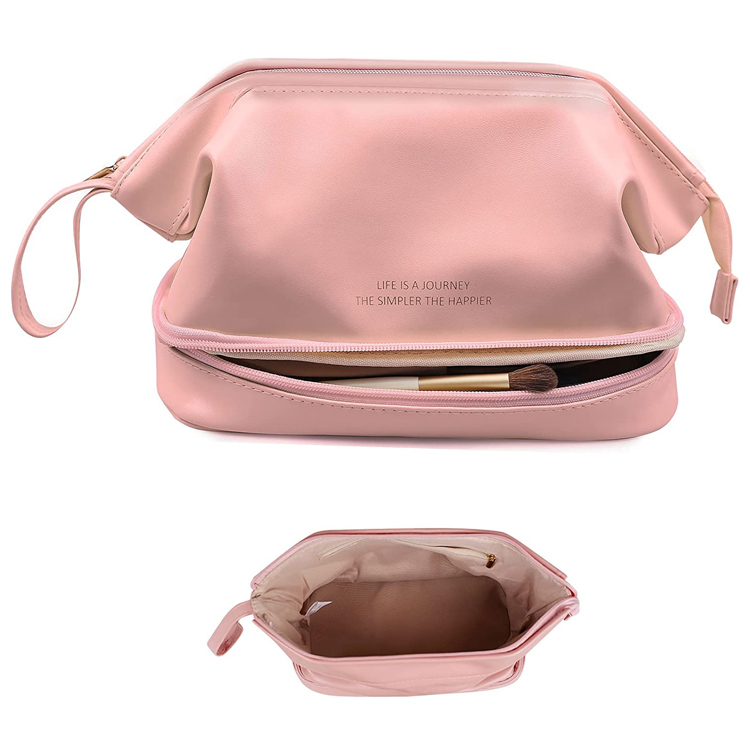Bolsa de cosméticos portátil para viagem, couro, produtos de higiene pessoal