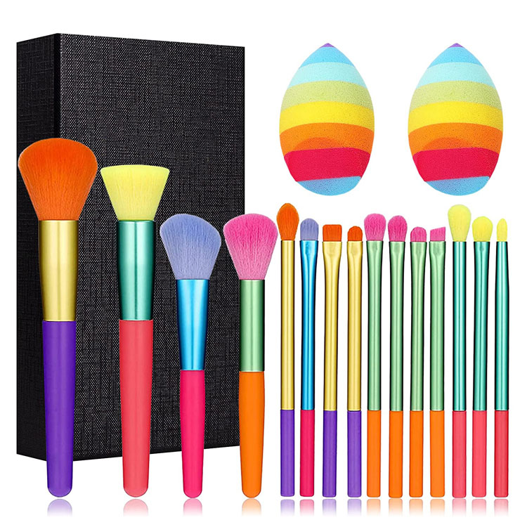 Conjunto de pincéis de maquiagem coloridos sintéticos premium 15 peças