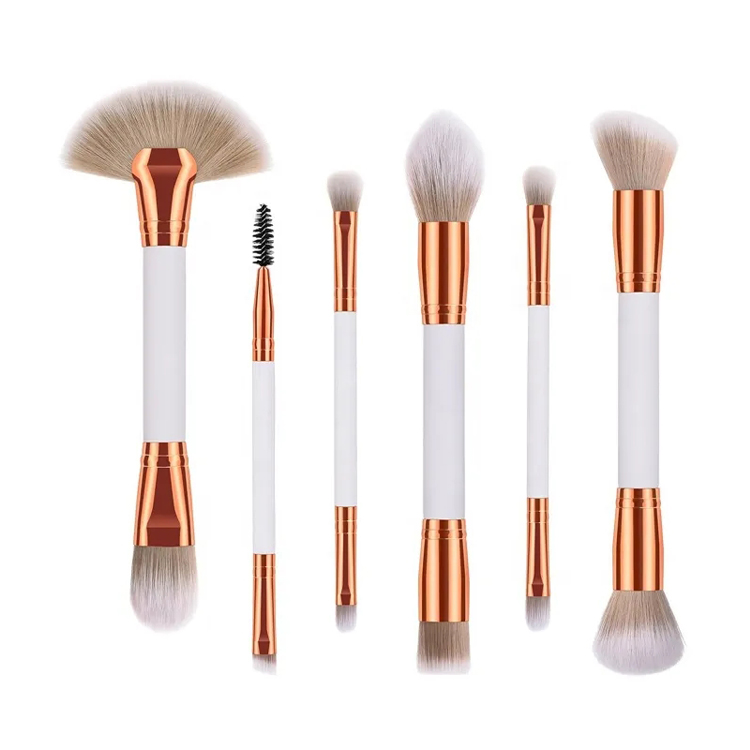 Conjunto de pincéis de maquiagem brancos de dupla face profissional 6 peças