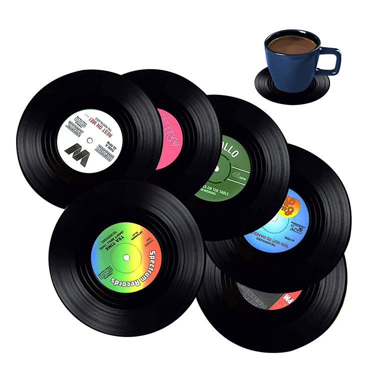 Set of 12 Retro Vintage Vinyl Record Coasters for Drinks