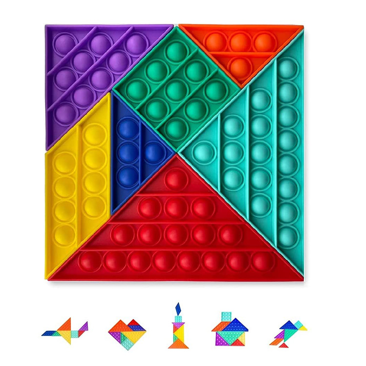 Brinquedo de silicone sensorial Tangram Bubble Pop it Fidget