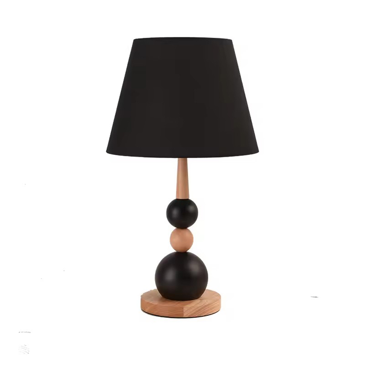 Candeeiro de mesa minimalista de cabeceira de madeira retro bola simplesmente preta