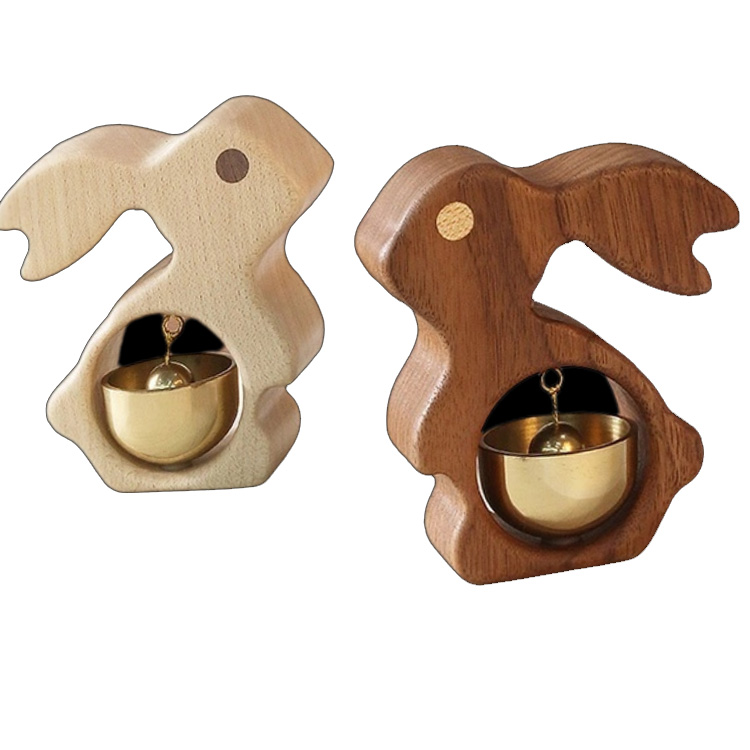Ímãs de geladeira de coelho de madeira maciça Campainha de latão artesanal