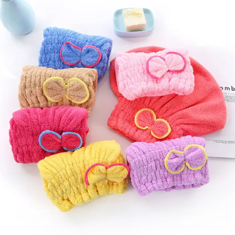 Ultra absorvente Cap Bowknot Microfiber Hair Toalhas