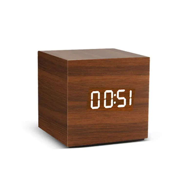 Controle de voz Despertador digital Clock de madeira USB Clock digital